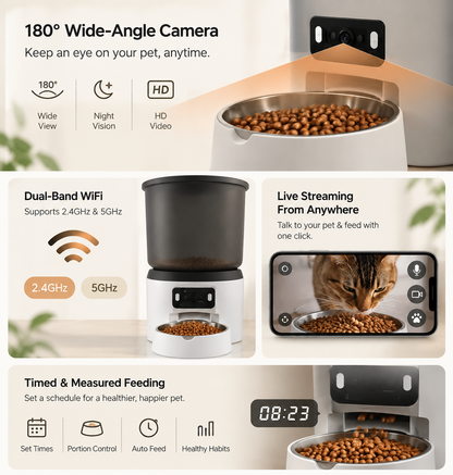 SmartVision Feeder™ 4L Smart Pet Feeder with Wi-Fi, Automatic Feeding, Camera & Two-Way Audio